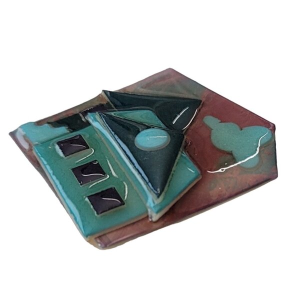 Lucinda Green Blue Pink House Pin L11 - Picture 2 of 8